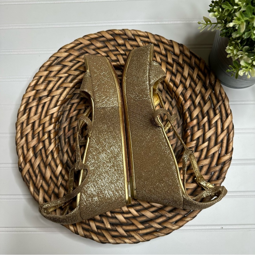 Kate Spade Gold Sparkle Strappy wedge Heels - Picture 2 of 5